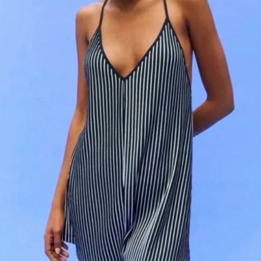 Zara Striped Navy and White Sleeveless Romper. Size Medium
